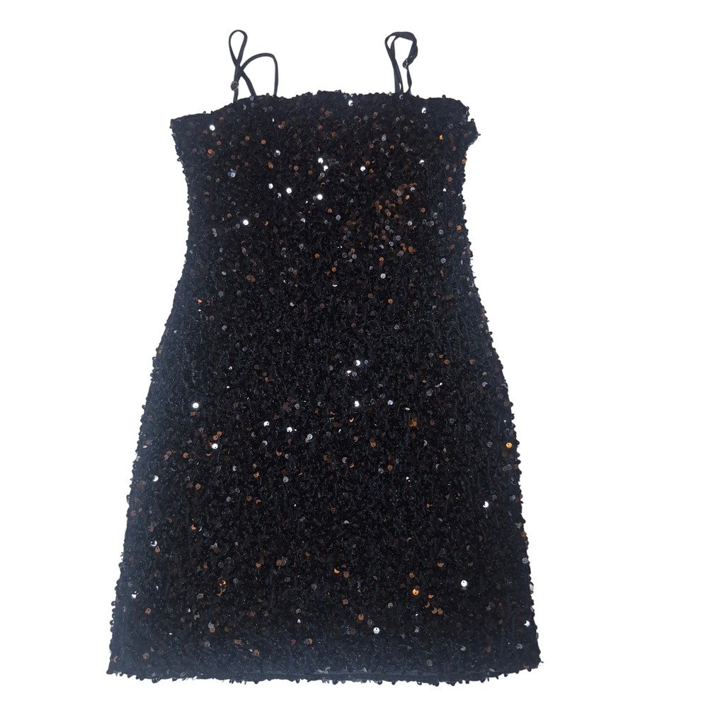 Forever 21 Sequin Mini Dress Womens Small Party Glam Bodycon Black Night Out - Picture 2 of 8